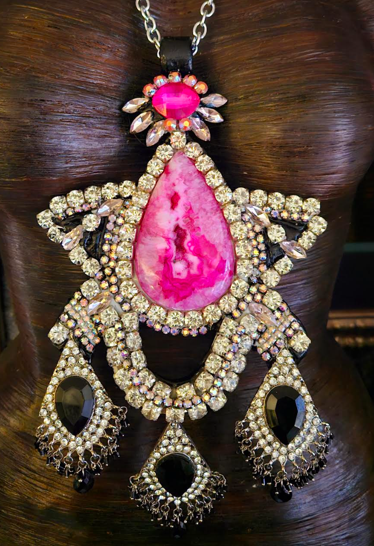 Ornate Art Deco Style Rhinestone Statement Gemstone Pendant - 1920's