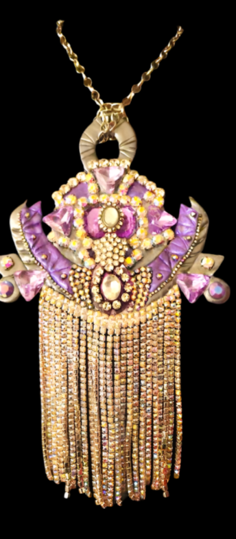 Rhinestone Fringe Art Deco Statement Gemstone Pendant - 1920s Gatsby