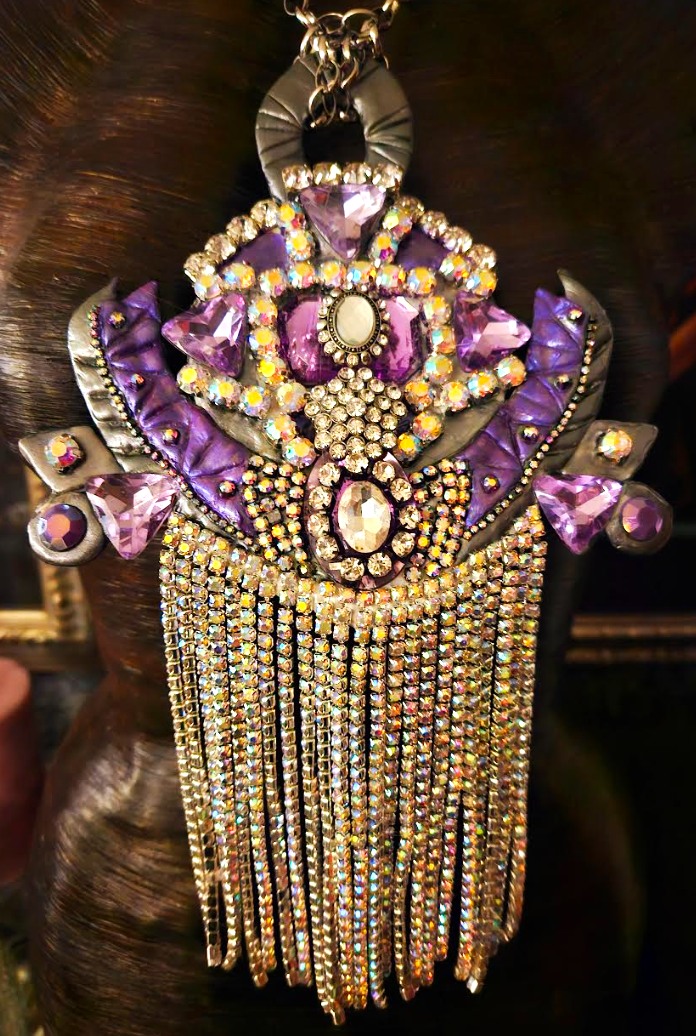 Rhinestone Fringe Art Deco Statement Gemstone Pendant - 1920s Gatsby