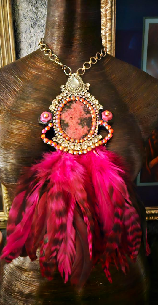 Agate Rhinestone and Feather Gatsby Revival Chest Piece, Theatrical