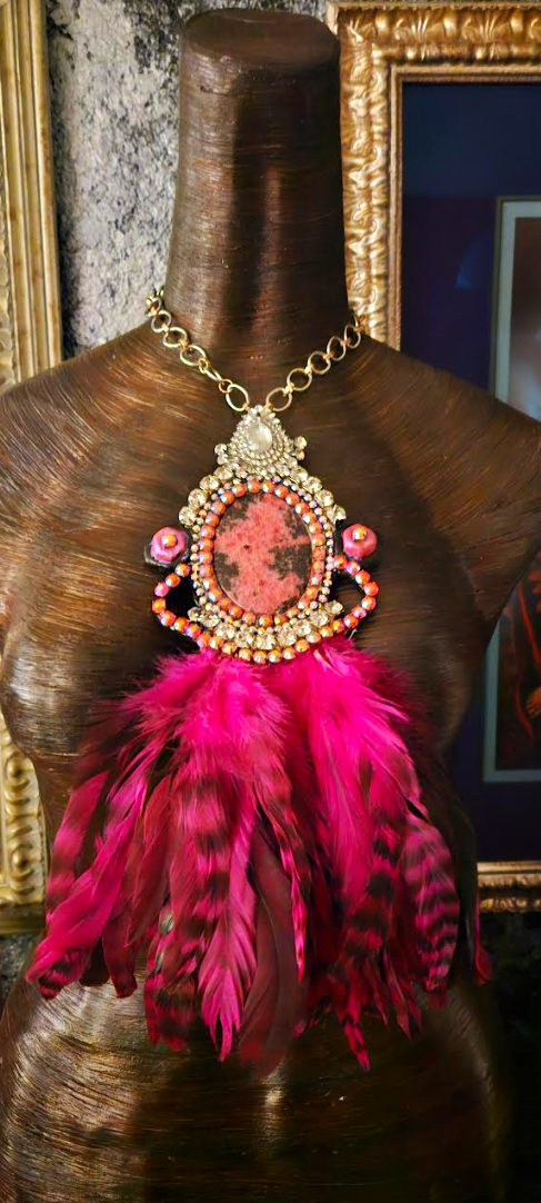 Agate Rhinestone and Feather Gatsby Revival Chest Piece, Theatrical