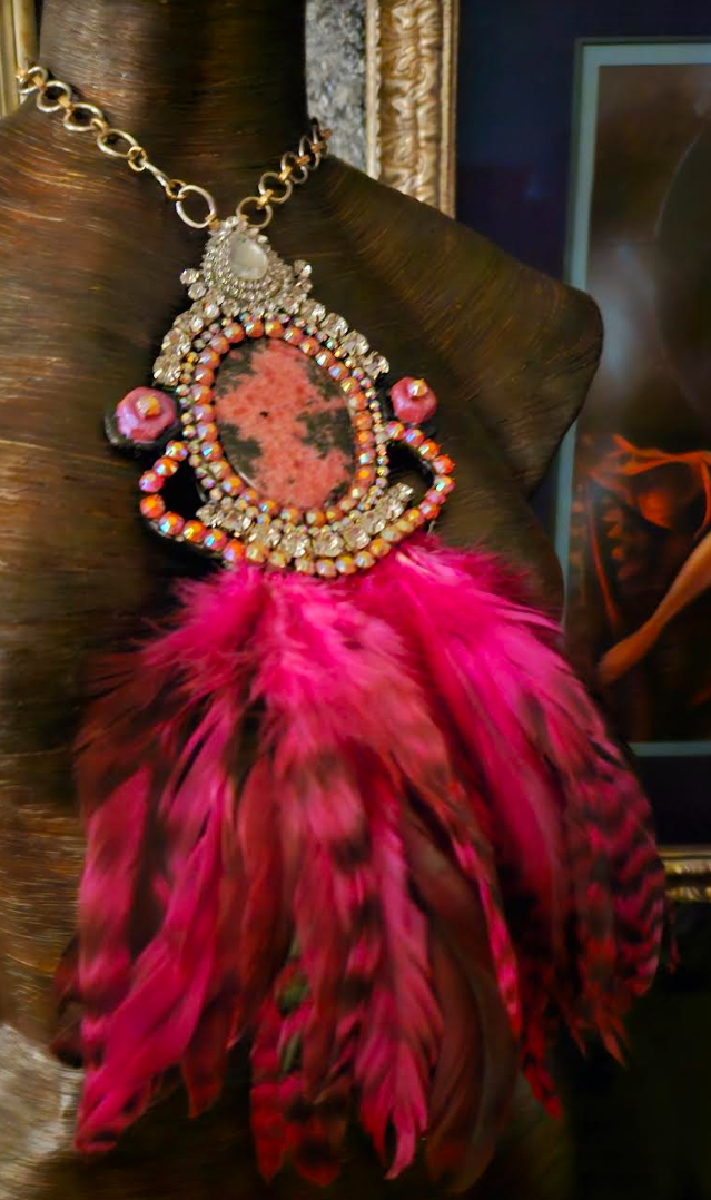 Agate Rhinestone and Feather Gatsby Revival Chest Piece, Theatrical