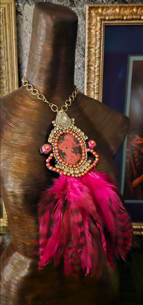 Agate Rhinestone and Feather Gatsby Revival Chest Piece, Theatrical