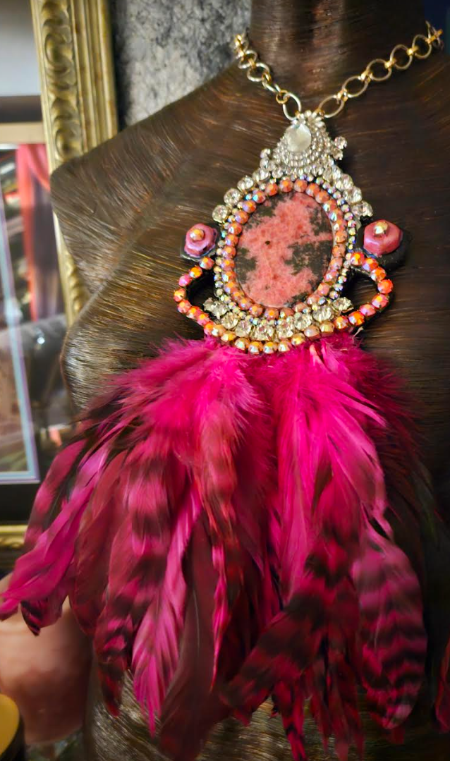 Agate Rhinestone and Feather Gatsby Revival Chest Piece, Theatrical
