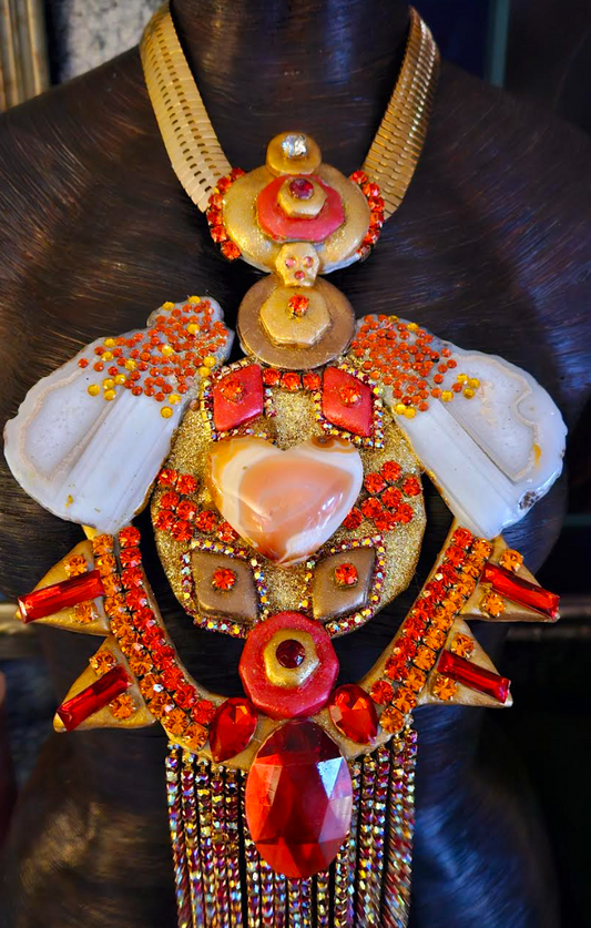 Art Deco Crystal & Gemstone Sculpted Statement Gemstone Pendant Oran