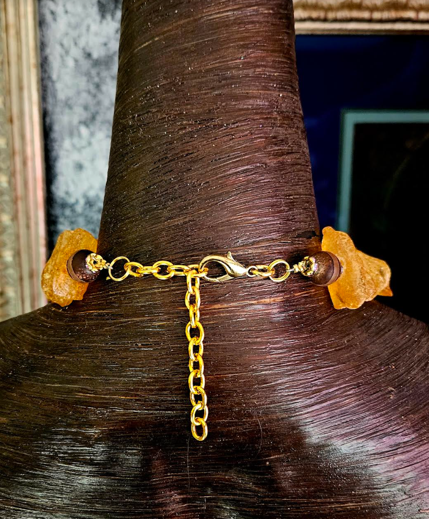 Ammonite Mexican Amber & Druzy Agate Gemstone Chest Piece