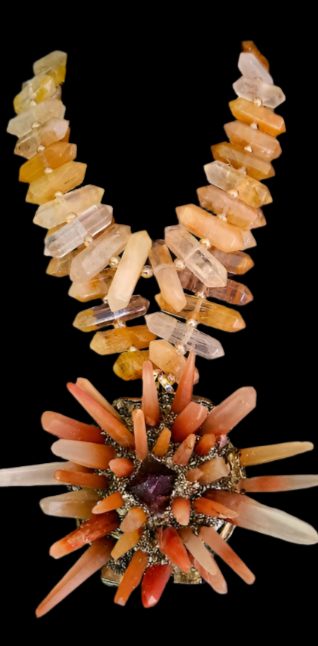 Double Terminated Red Quartz Necklace With Spiky Quartz Pendant