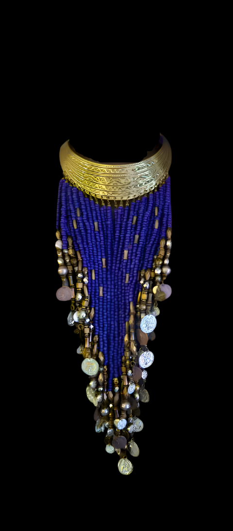 Ornate Beaded With Faux Coin Ethnic Torc for Unisex, Purple & Silve