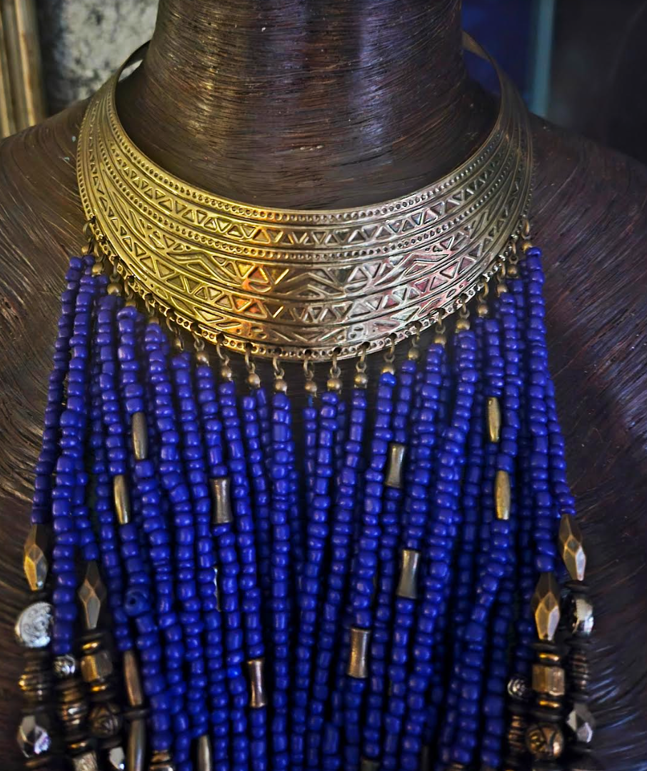 Ornate Beaded With Faux Coin Ethnic Torc for Unisex, Purple & Silve