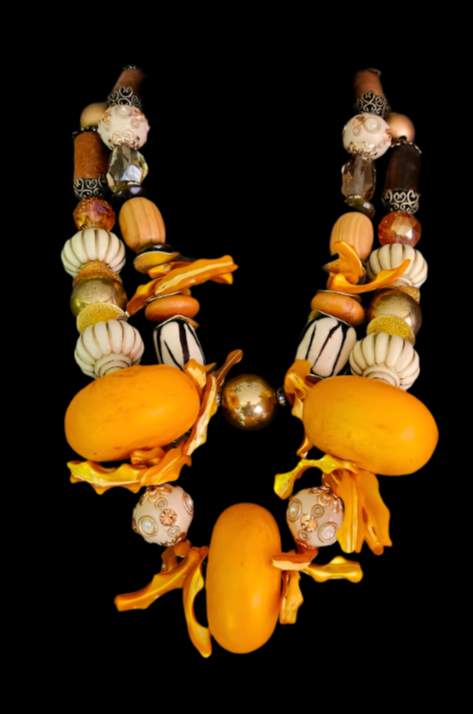 Yellow Moroccan Resin & Shell Statement Necklace – One of a Kind