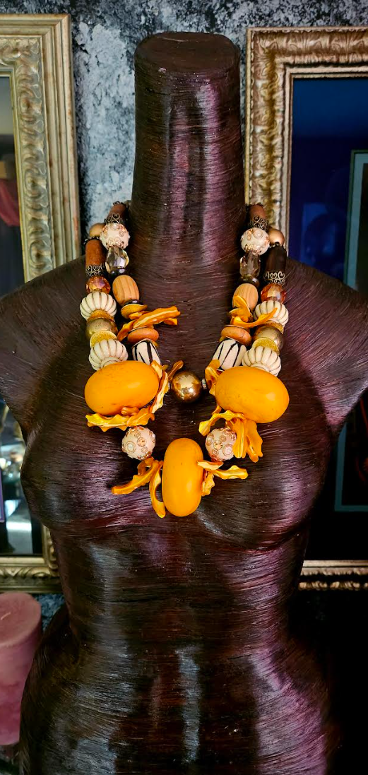 Yellow Moroccan Resin & Shell Statement Necklace – One of a Kind
