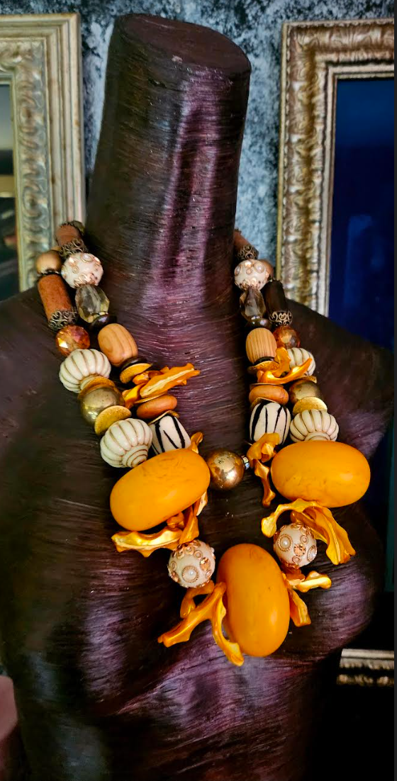 Yellow Moroccan Resin & Shell Statement Necklace – One of a Kind