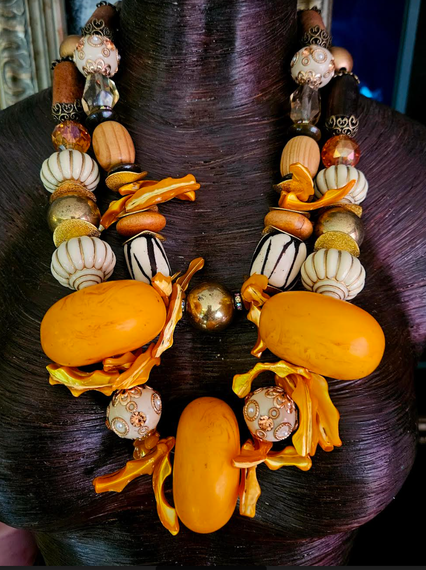 Yellow Moroccan Resin & Shell Statement Necklace – One of a Kind