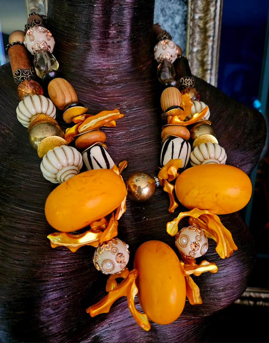 Yellow Moroccan Resin & Shell Statement Necklace – One of a Kind