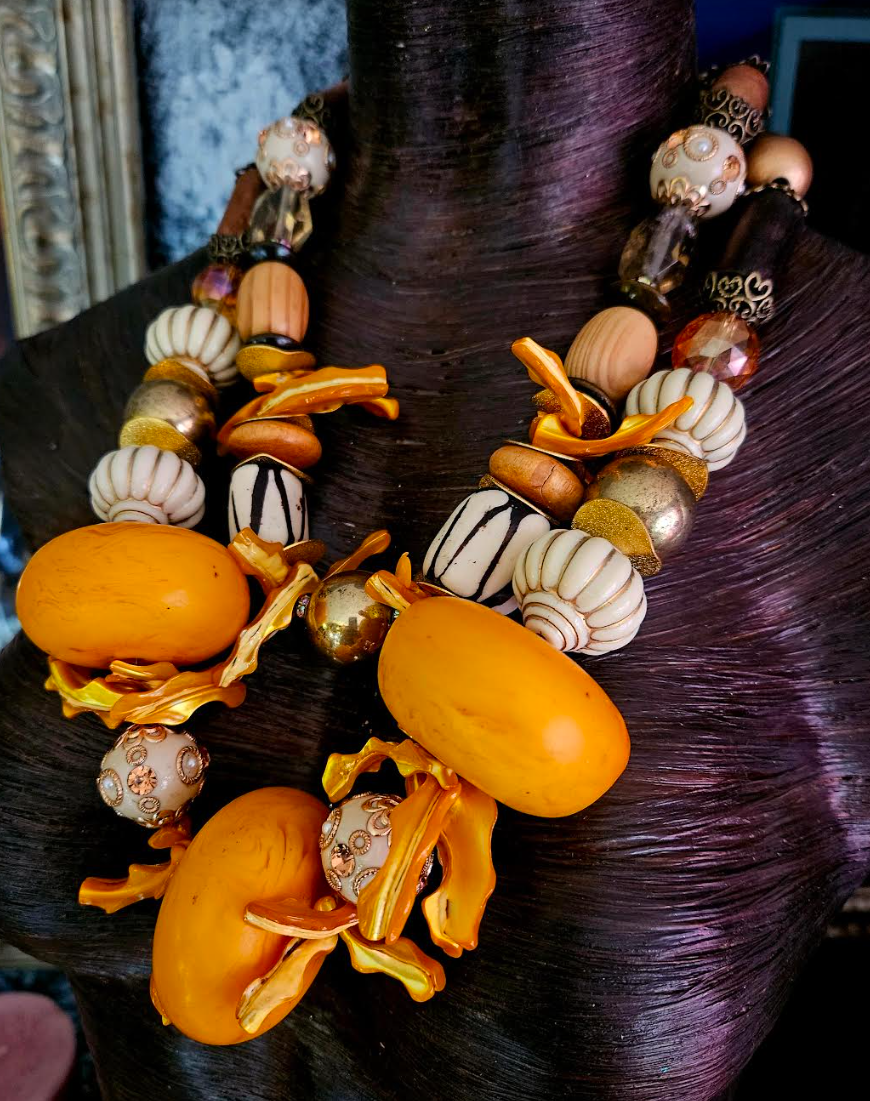 Yellow Moroccan Resin & Shell Statement Necklace – One of a Kind