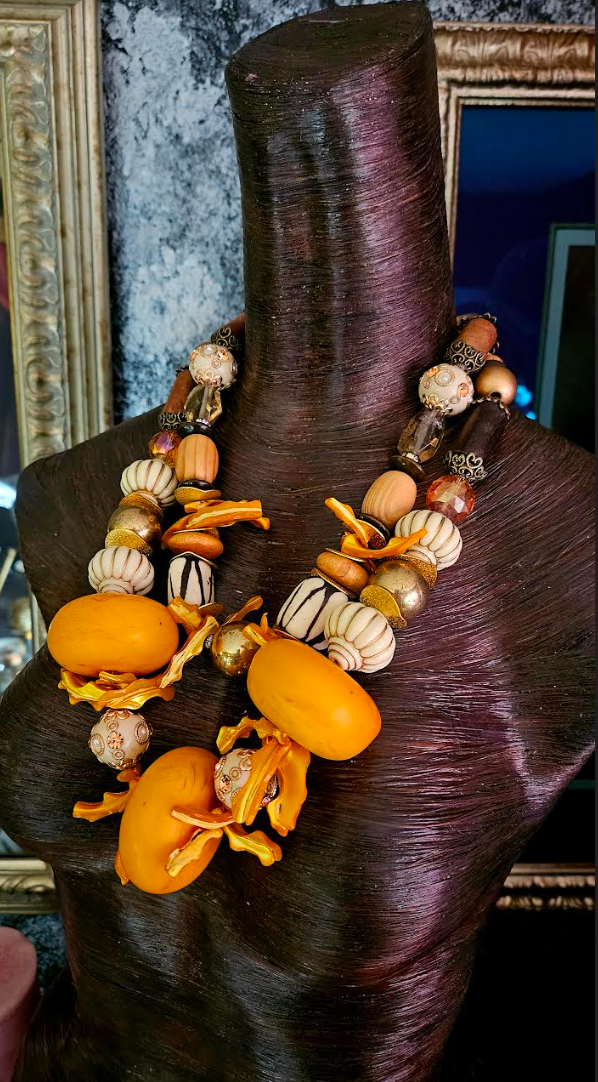 Yellow Moroccan Resin & Shell Statement Necklace – One of a Kind
