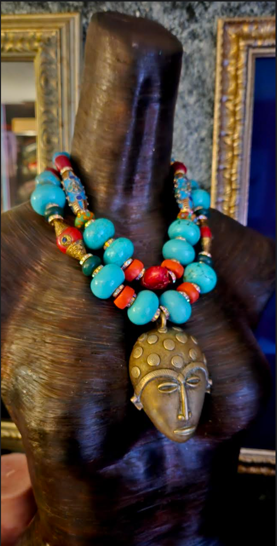 Lost Wax Brass African Mask Tribal Luxury Necklace - Bold Unisex