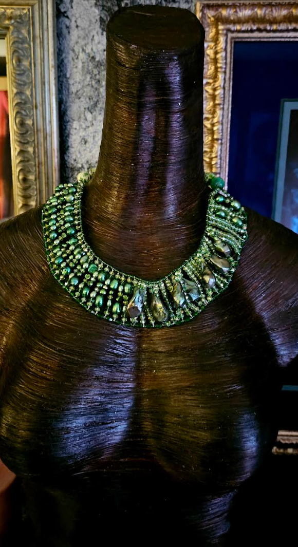 Dark Green Faceted Crystal and Fancy Baroque Freshwater Pearl State