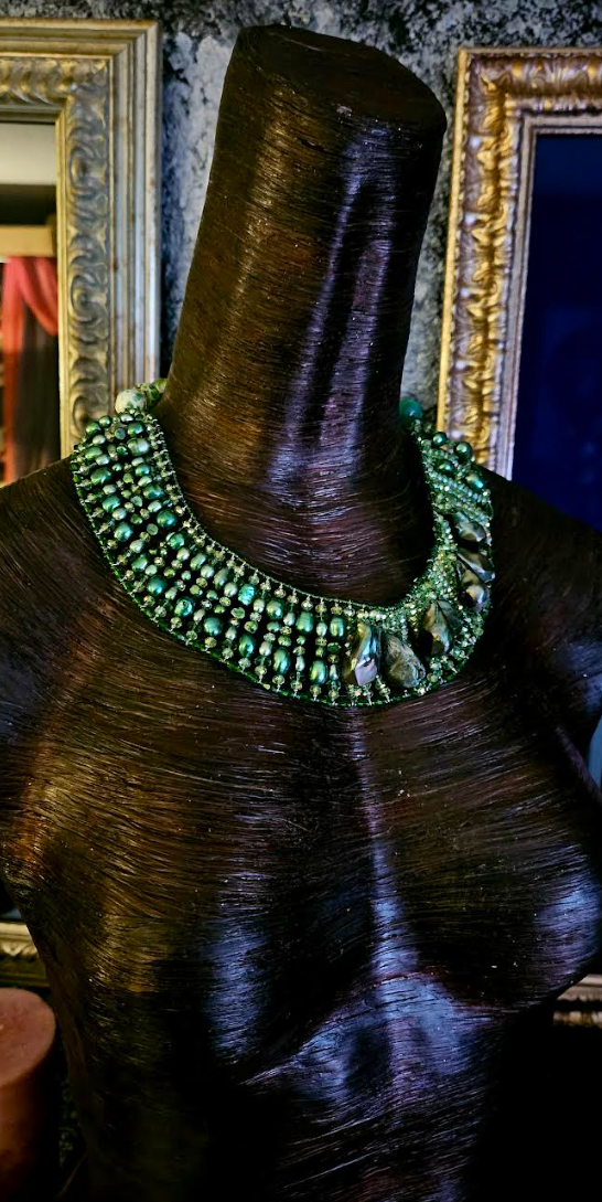 Dark Green Faceted Crystal and Fancy Baroque Freshwater Pearl State
