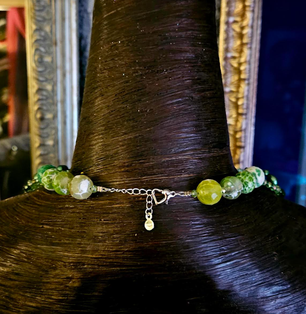 Dark Green Faceted Crystal and Fancy Baroque Freshwater Pearl State