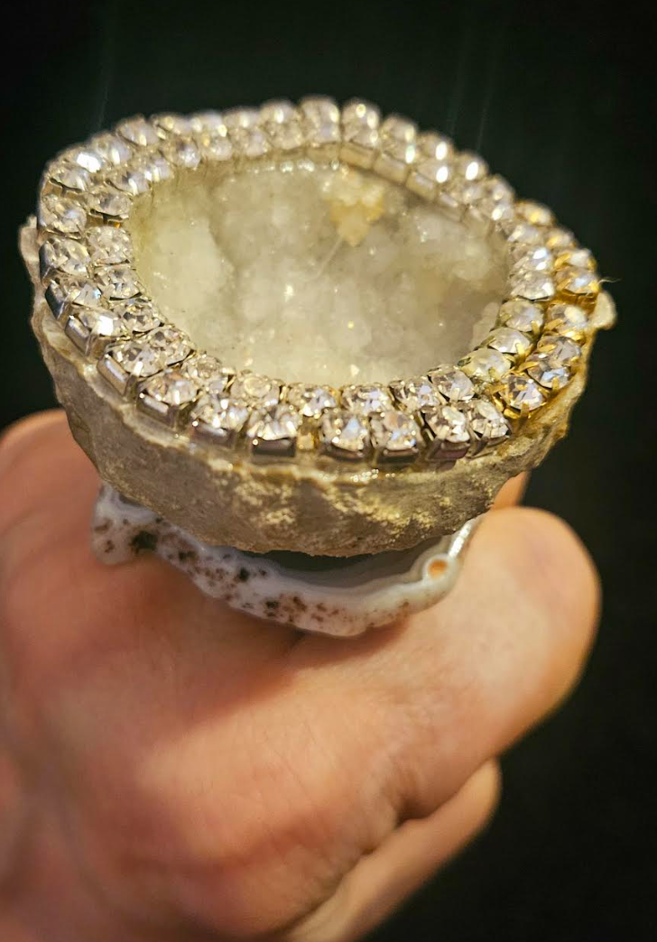 Heavily Crystallized Geode Adjustable Statement Ring W/ Rhinestones