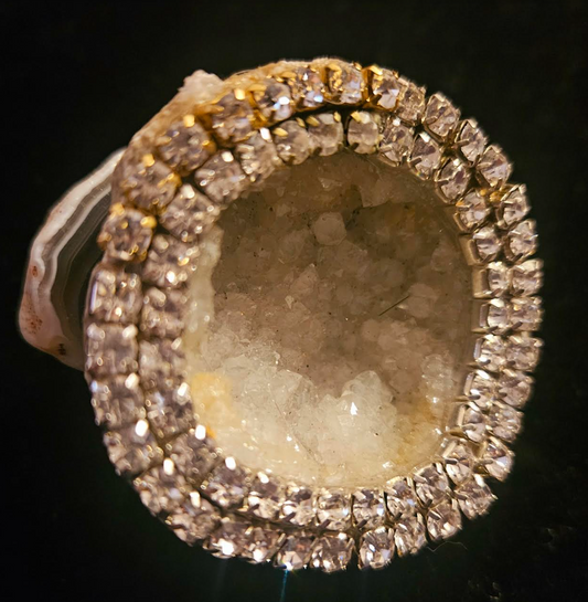 Heavily Crystallized Geode Adjustable Statement Ring W/ Rhinestones