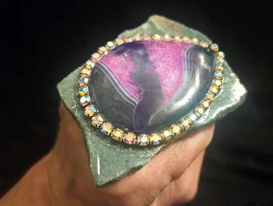 Pink & Green Dragon's Vein Agate Slab Adjustable Ring, Avant Garde