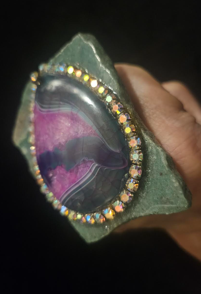 Pink & Green Dragon's Vein Agate Slab Adjustable Ring, Avant Garde