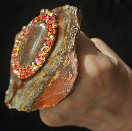 Brown & Red Jasper Slab Adjustable Statement Ring, Masculine Gemsto