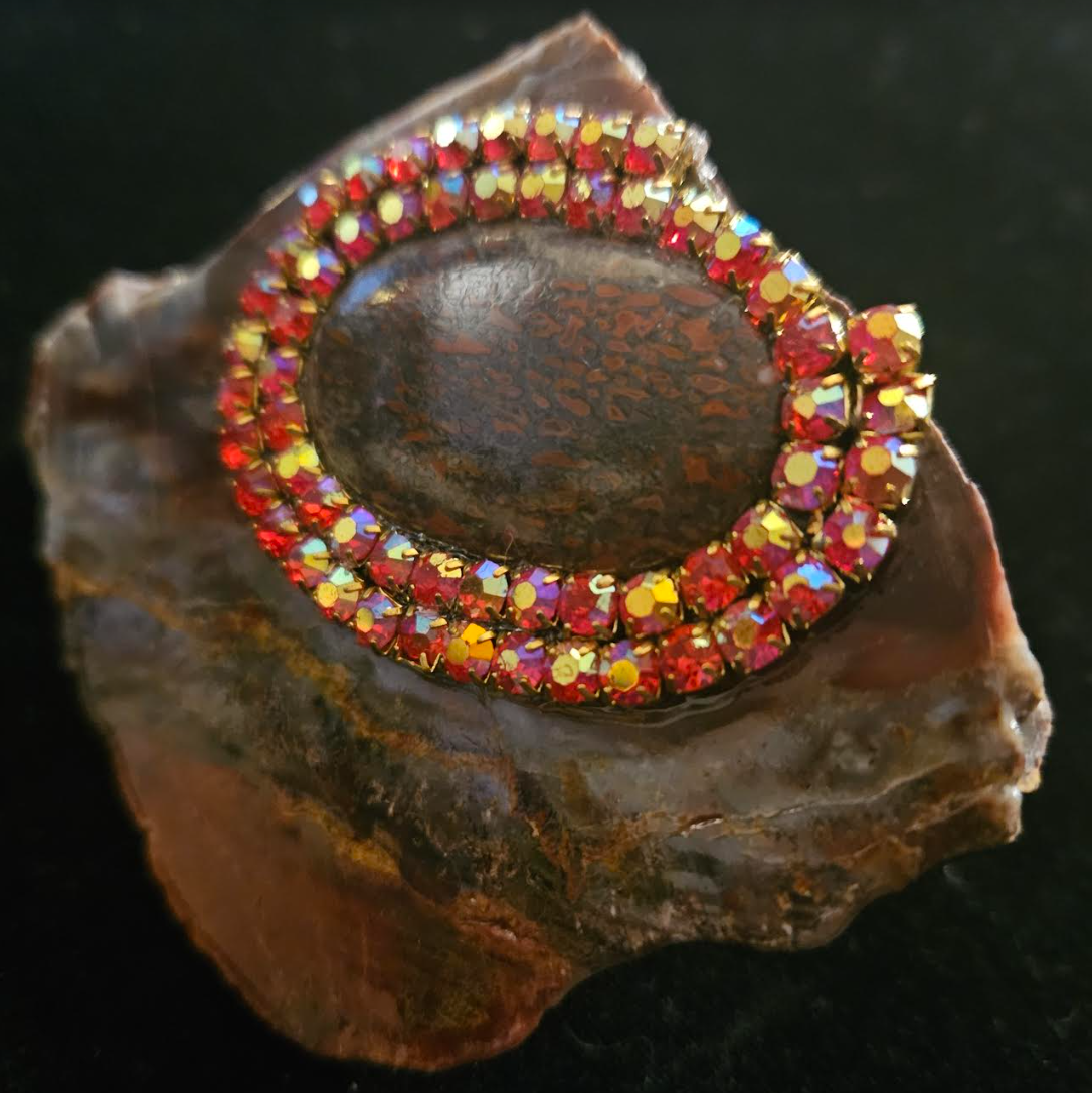 Brown & Red Jasper Slab Adjustable Statement Ring, Masculine Gemsto