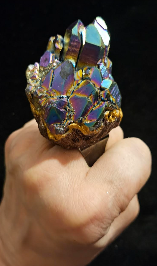 Jewel Tone Rough Record Keeper Quartz Adjustable Ring - Unisex