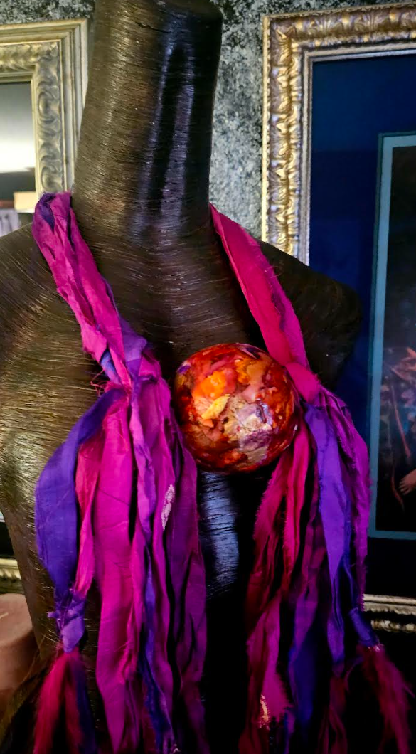 Fuchsia & Purple Sari Silk Ribbon and Feather Chest Piece with Alco