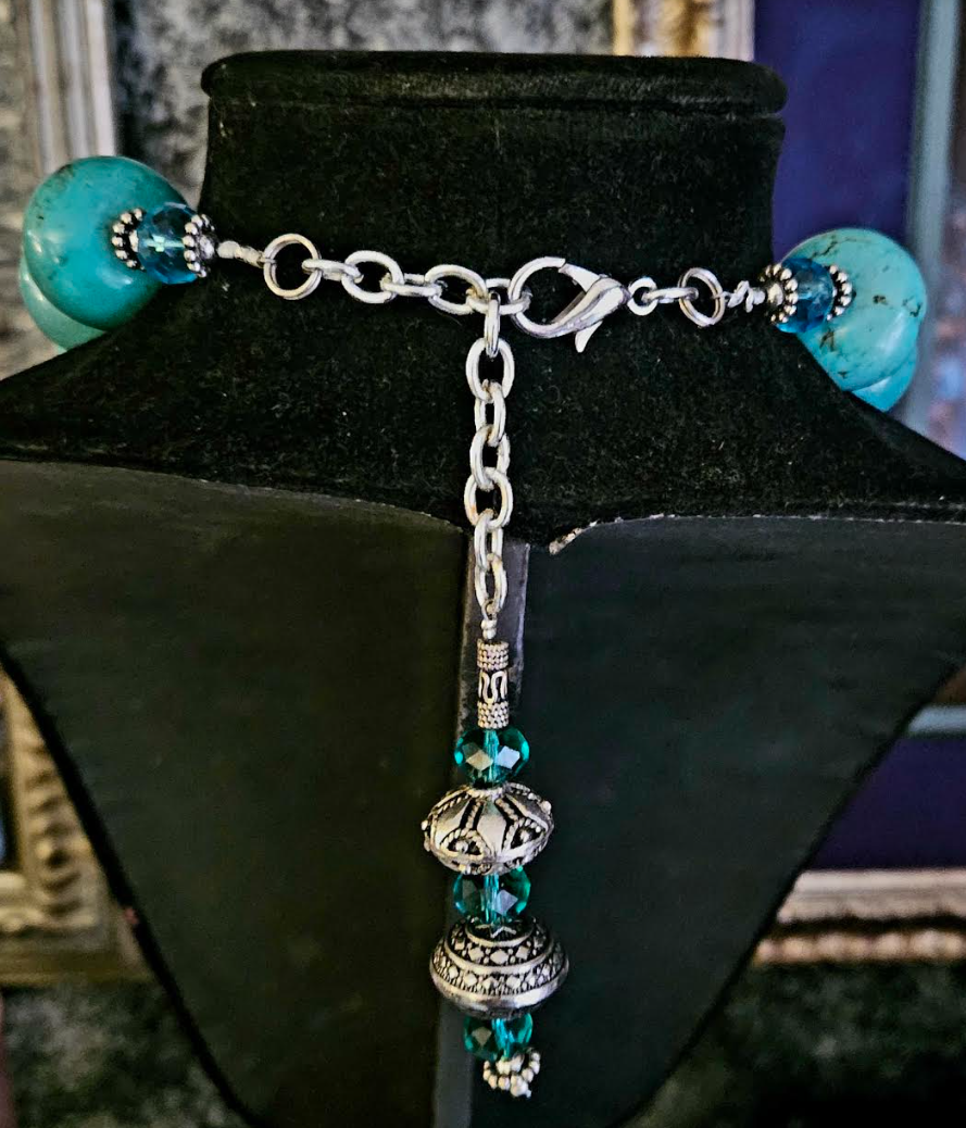 Blue & Silver Beaded Ornate Waterfall Luxury Necklace - Artist Jewelry