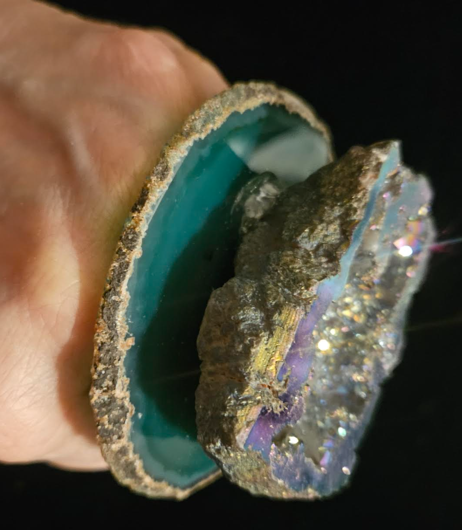 Green - Gray Titanium Druzy Geode & Agate Adjustable Statement Ring