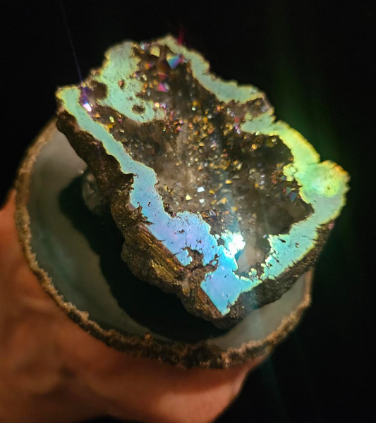 Green - Gray Titanium Druzy Geode & Agate Adjustable Statement Ring