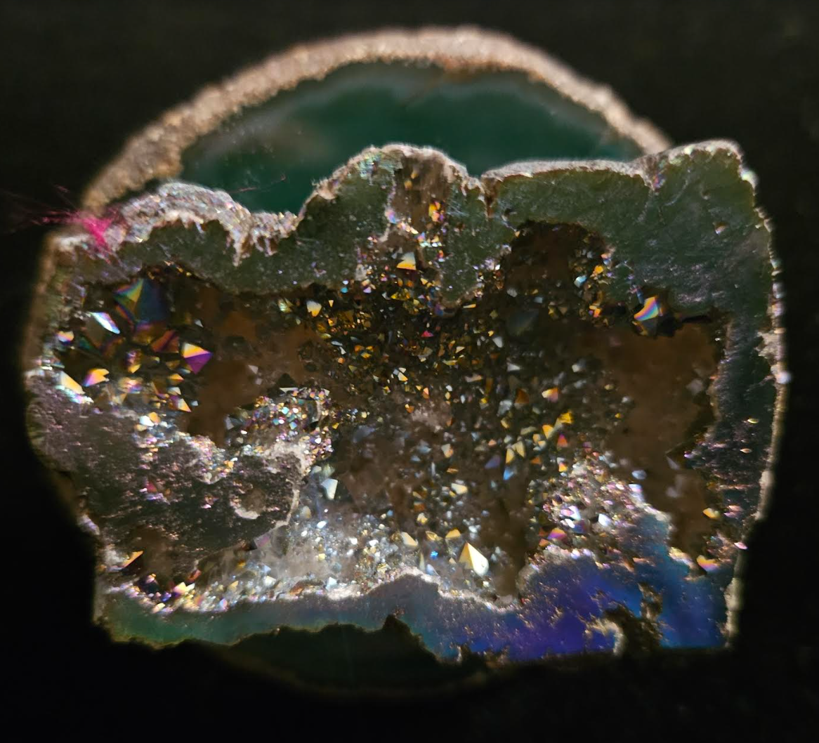 Green - Gray Titanium Druzy Geode & Agate Adjustable Statement Ring