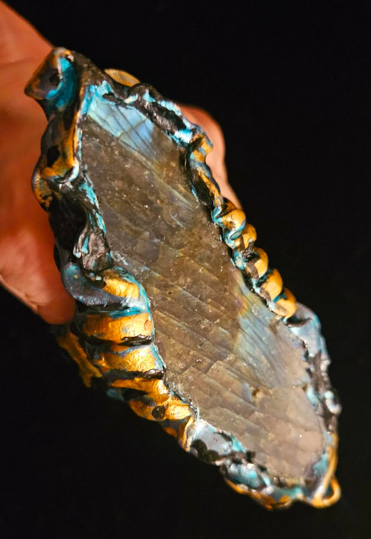 Labradorite Spectrolite Sculpted Two Finger Unisex Statement Ring