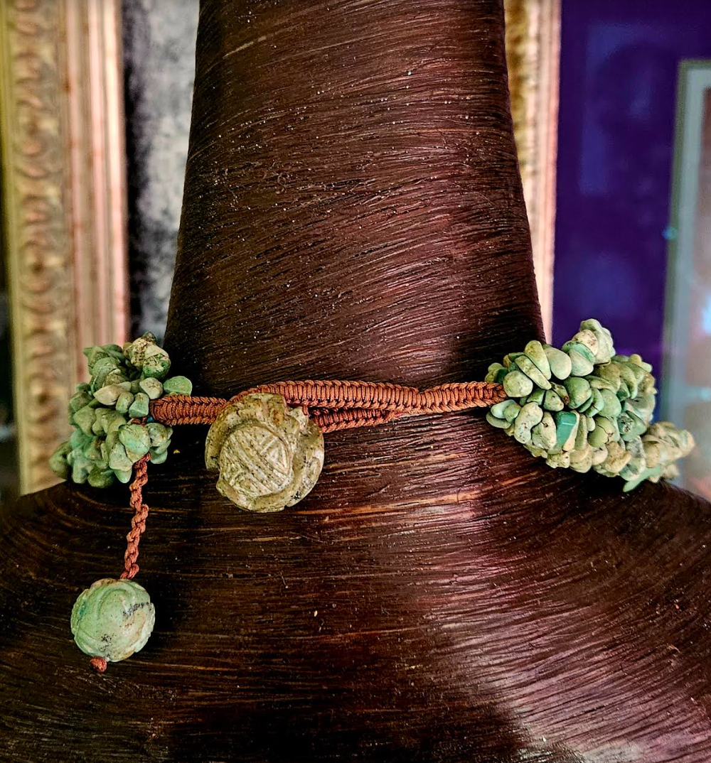 Amazonite Gemstone Multi Strand Statement Necklace With Ornate Dangles