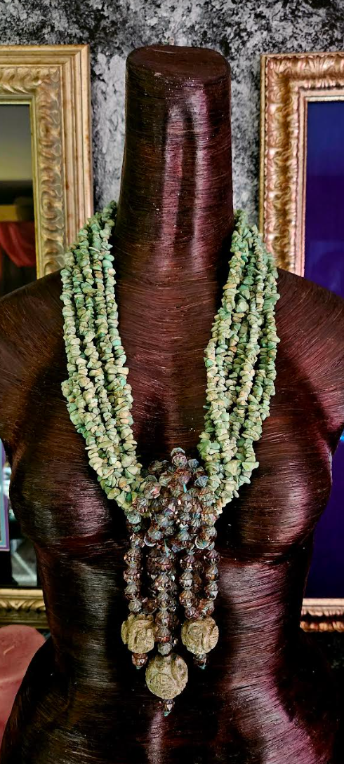 Amazonite Gemstone Multi Strand Statement Necklace With Ornate Dangles