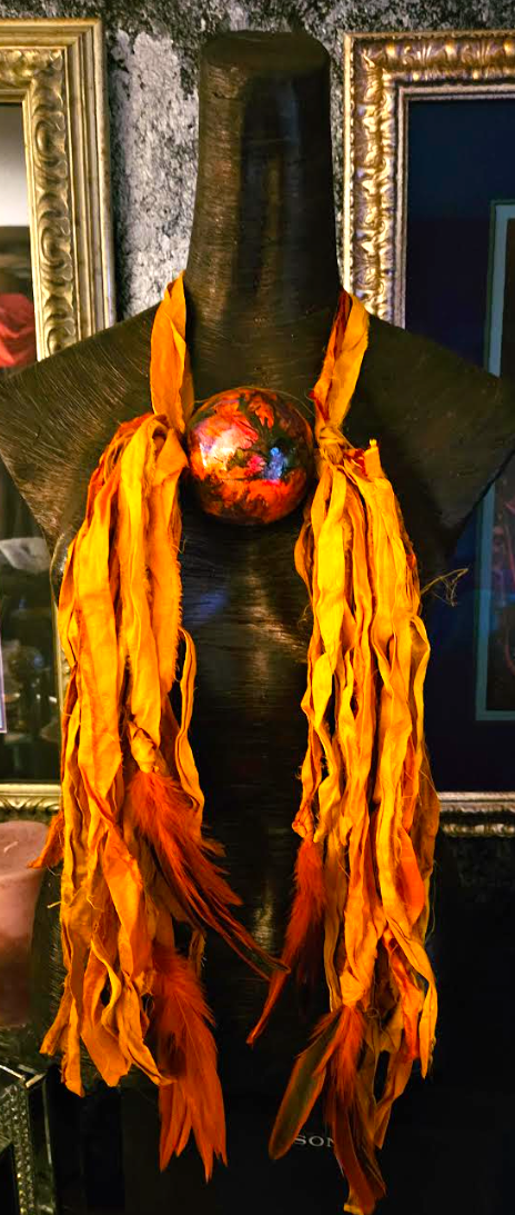 Ombre Orange Sari Silk Feather & Alcohol Ink Chest Piece - Boho Spirit