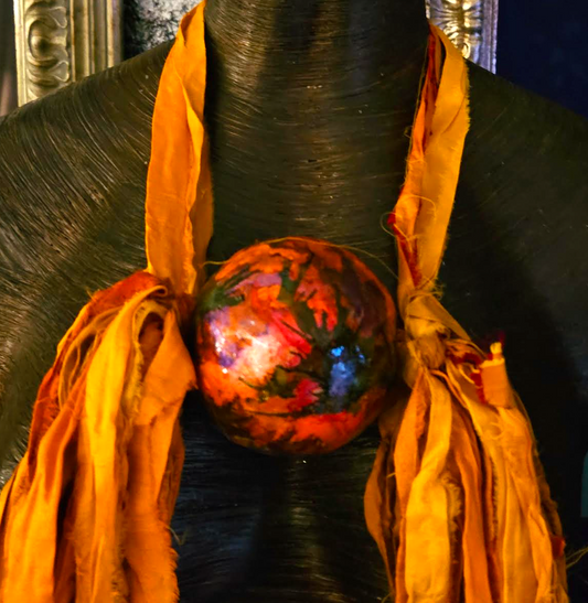 Ombre Orange Sari Silk Feather & Alcohol Ink Chest Piece - Boho Spirit