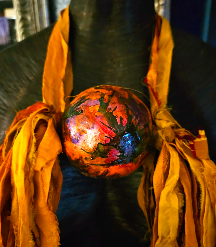 Ombre Orange Sari Silk Feather & Alcohol Ink Chest Piece - Boho Spirit