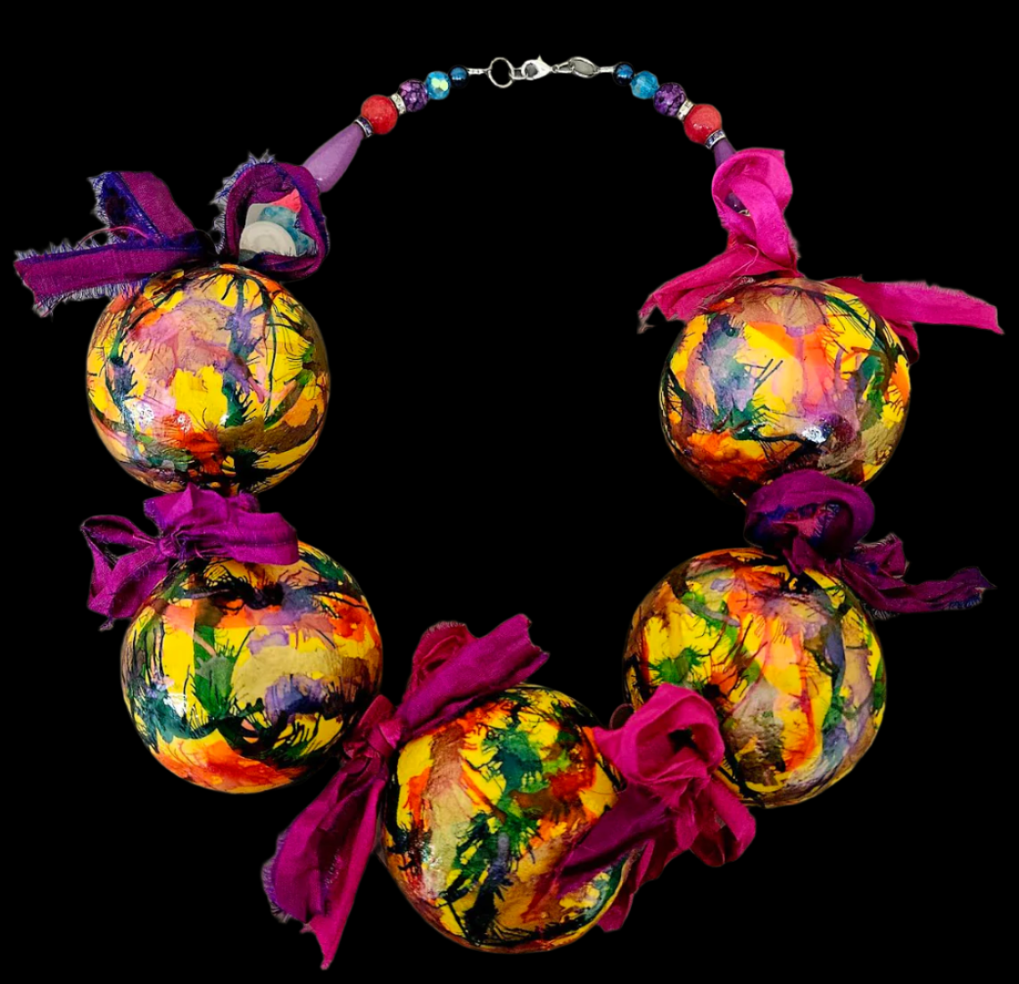 Whimsical Oversized Lighweight Alcohol Ink & Sari Silk Ribbon Luxury N