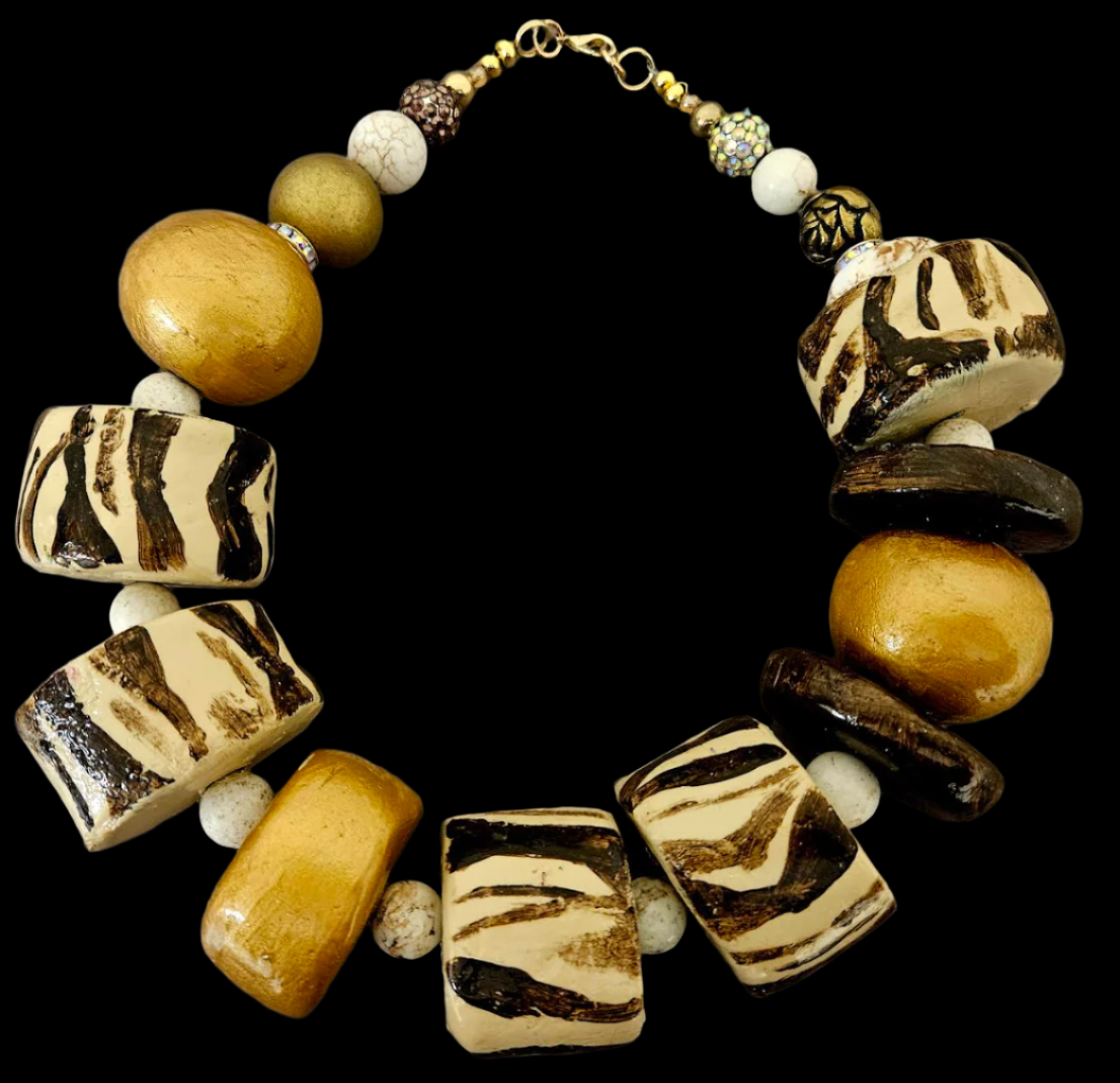 Exotic & Wild Hand Sculpted Oversized Zebra Beaded Statement Neckla