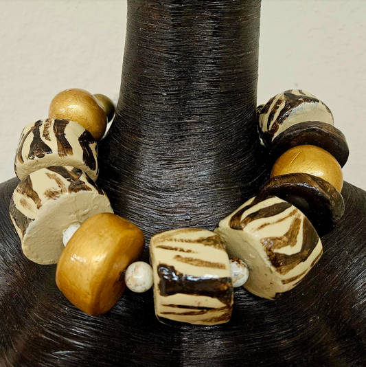 Exotic & Wild Hand Sculpted Oversized Zebra Beaded Statement Neckla
