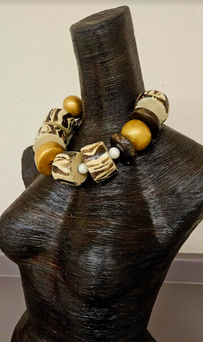 Exotic & Wild Hand Sculpted Oversized Zebra Beaded Statement Neckla