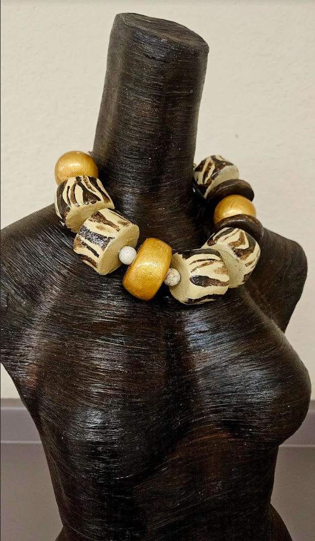 Exotic & Wild Hand Sculpted Oversized Zebra Beaded Statement Neckla