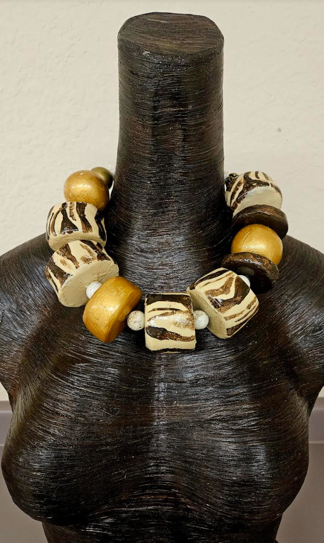 Exotic & Wild Hand Sculpted Oversized Zebra Beaded Statement Neckla
