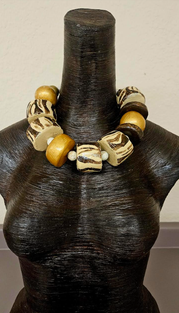 Exotic & Wild Hand Sculpted Oversized Zebra Beaded Statement Neckla