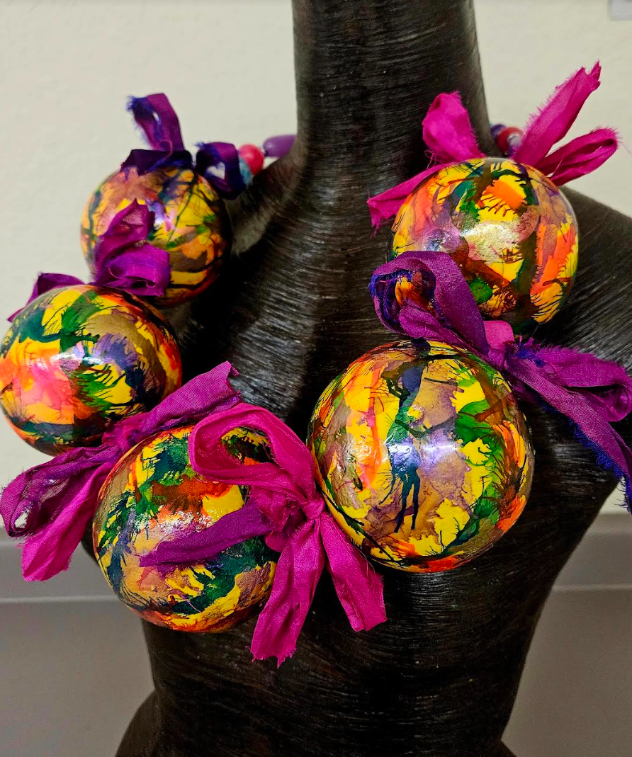 Whimsical Oversized Lighweight Alcohol Ink & Sari Silk Ribbon Luxury N